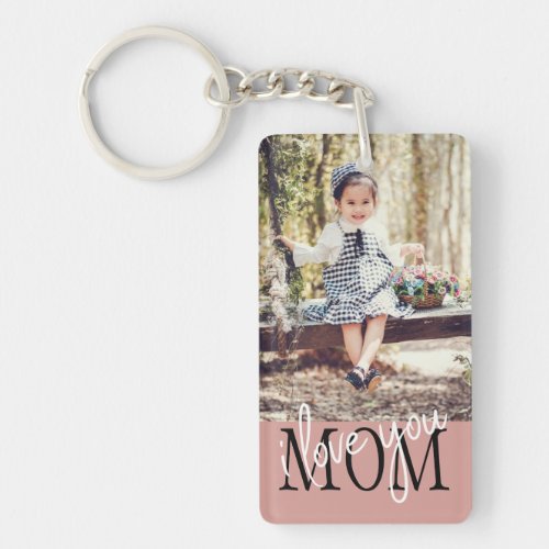 I Love You Mom Bright Rose Gold Custom Photo Keychain