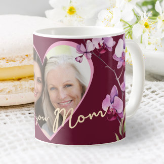 I Love You Mom Burgundy Orchid Heart Photo Coffee Mug