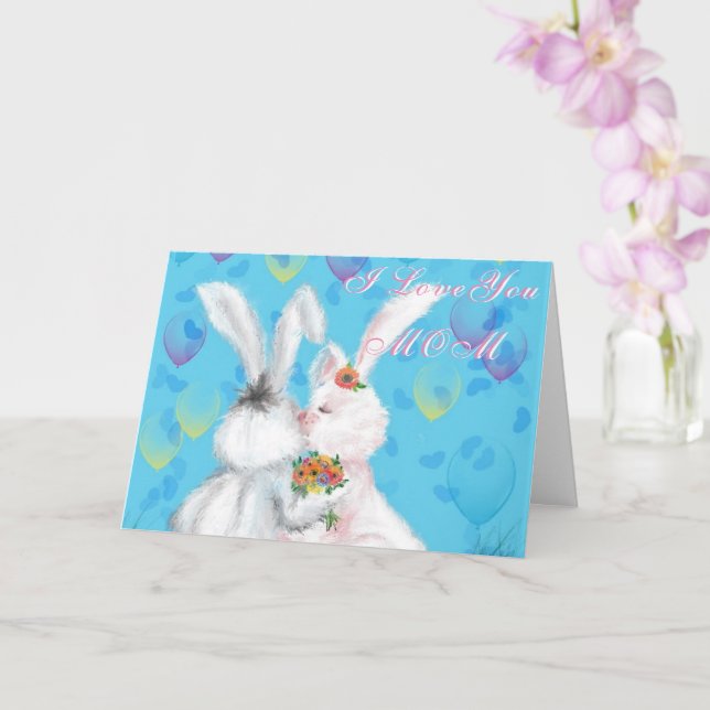 I Love You Mom Card Happy Mother's Day Bunny Hug (Orchid)