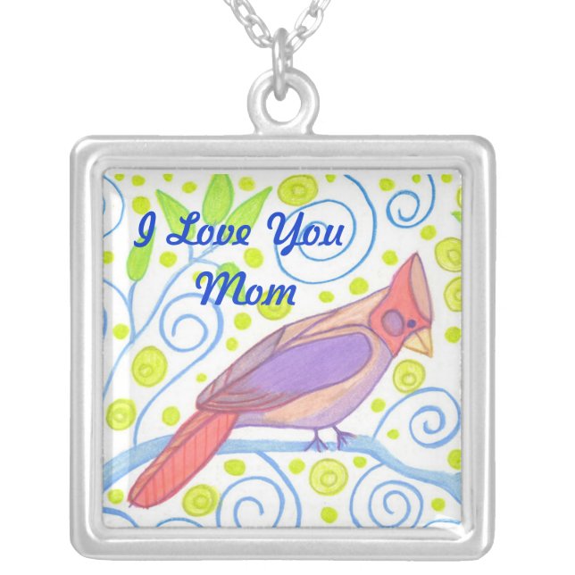 I Love You Mom Cardinal Necklace (Front)