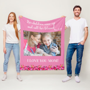 I Love you Mom Christian Bible Verse Pink Fleece Blanket