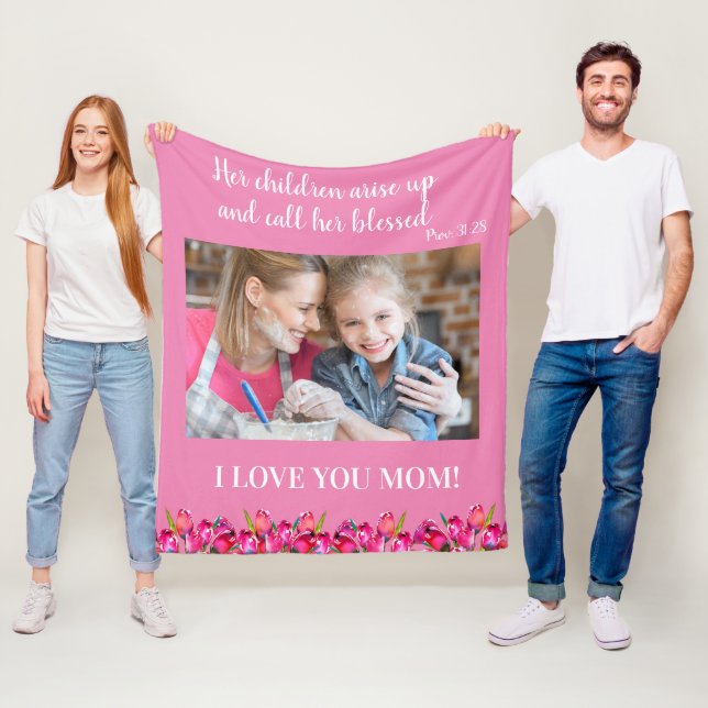 I Love you Mom Christian Bible Verse Pink Fleece Blanket (In Situ)
