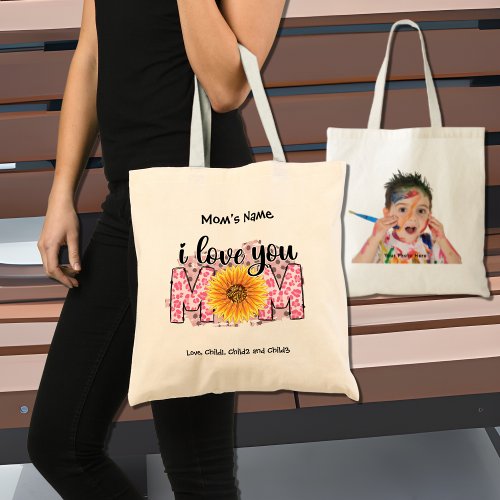 I Love You Mom Colorful Customizable Photo Tote Bag