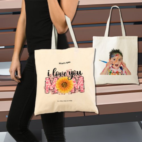 I Love You Mom Colorful Customizable Photo Tote Bag