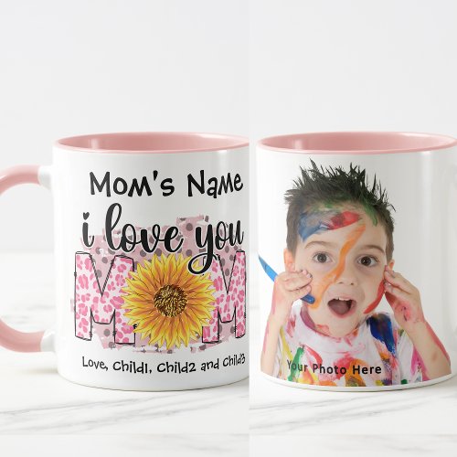 I Love You Mom Colorful Customizable Pink Photo Mug