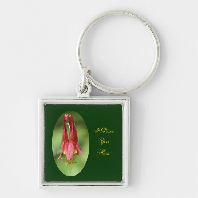 I Love You Mom Columbine Flower Keychain (Front)