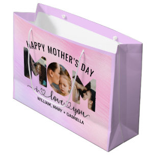 I Love You Mom Custom 3 Photo Collage,Mothers Day Large Gift Bag