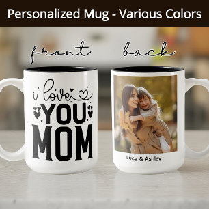 I Love You Mom Custom Photo Mug, Mother's Day Gift Two-Tone Coffee Mug