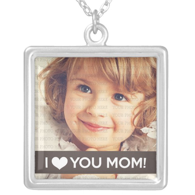 I Love You Mom - Custom Photo Silver Plated Necklace (Front)