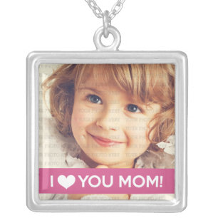 I Love You Mom - Custom Photo Silver Plated Necklace