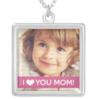 I Love You Mom - Custom Photo Silver Plated Necklace