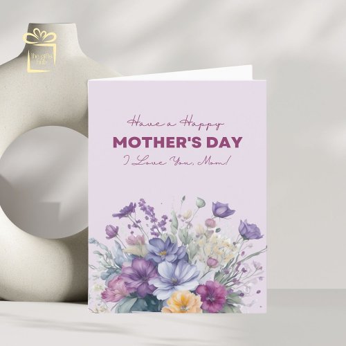 I Love You Mom Custom Watercolor Wildflowers Holiday Card