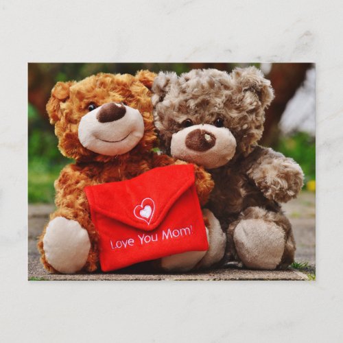 I LOVE YOU MOM _ Cute  Cuddly Teddy Bears Postcard