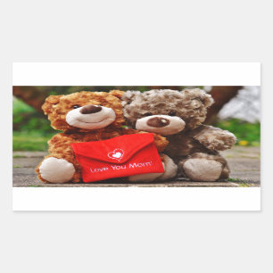 I LOVE YOU MOM - Cute & Cuddly Teddy Bears Rectangular Sticker