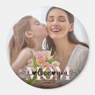 I Love You Mom Cute Custom Photo Magnet