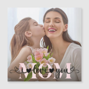 I Love You Mom Cute Custom Photo Magnetic Card