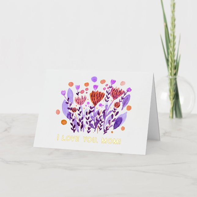 I love you, mom Cute retro doodle flowers Foil Holiday Card (Front)