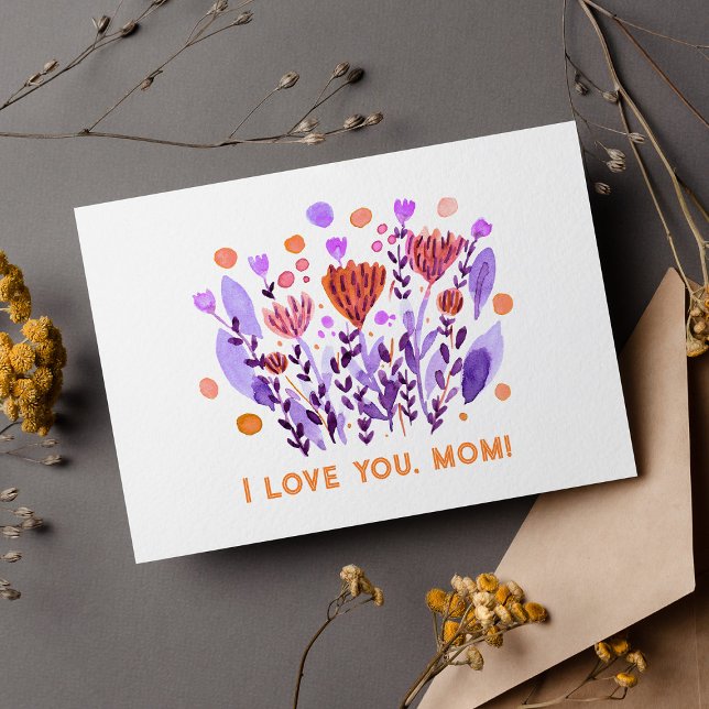 I love you, mom Cute retro doodle flowers Holiday Card (Creator Uploaded)