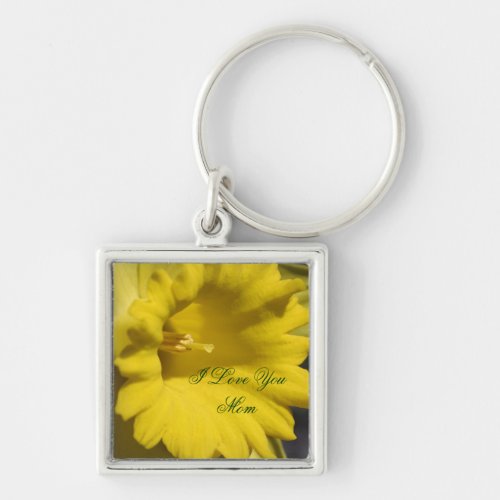 I Love You Mom Daffodil Flower Keychain
