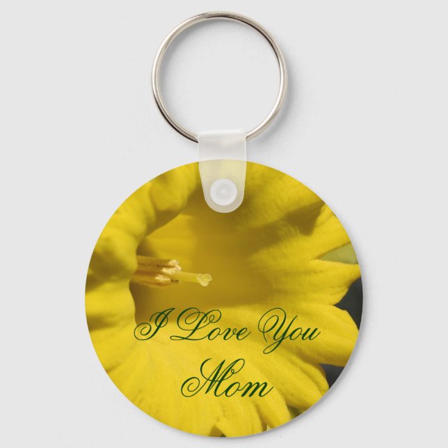 I Love You Mom Daffodil Flower  Keychain (Front)