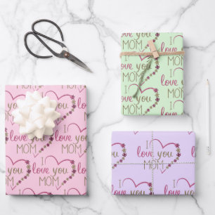 I Love You Mom Design  Wrapping Paper Sheets