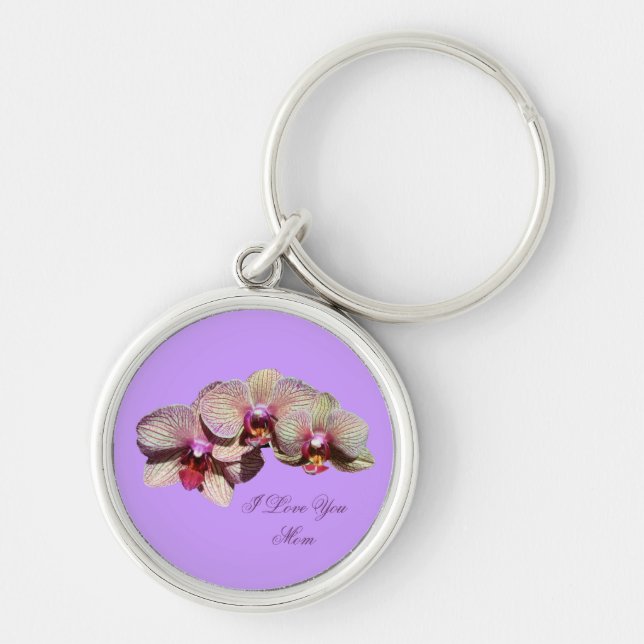 I Love You Mom Fancy Orchids Flower Keychain (Front)