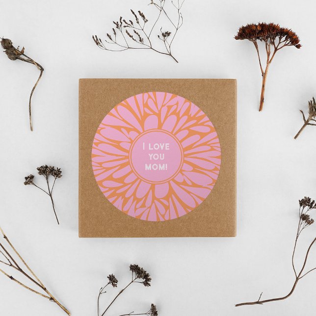 I love you mom floral burst pastel orange pink classic round sticker (Creator Uploaded)