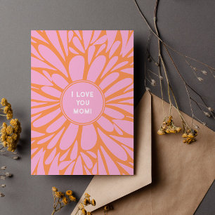 I love you mom floral burst pastel orange pink holiday card