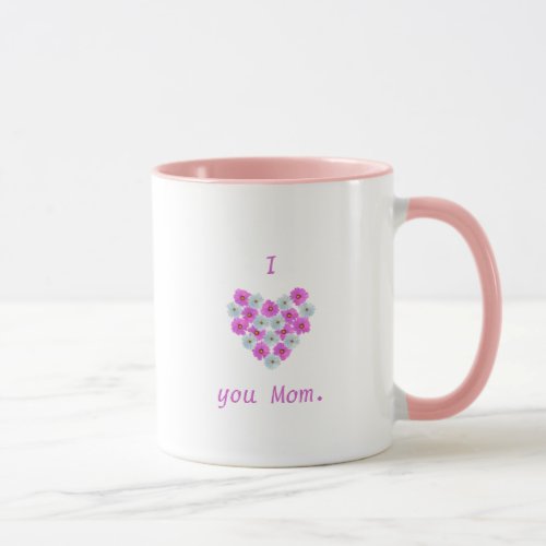 I love you Mom floral heart mugs pink and white