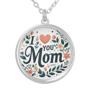 I Love You Mom - Floral Heart Silver Plated Necklace