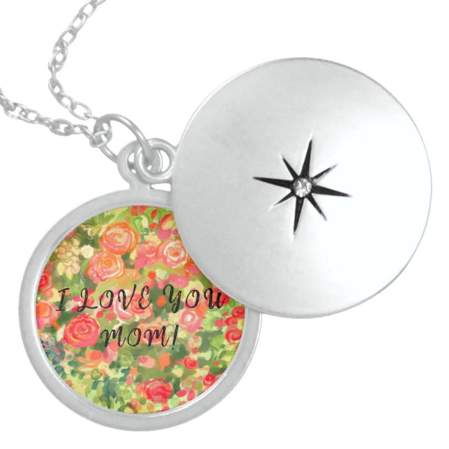 I LOVE YOU MOM, Floral Locket Necklace (Front)