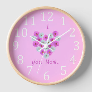I love you Mom, floral pink and white clocks