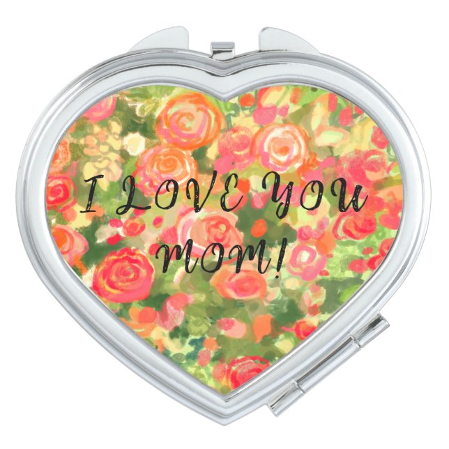 I LOVE YOU MOM, Flowers Compact Mirror (Front)