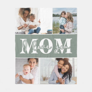 I Love You Mom Four Photo Collage Fleece Blanket
