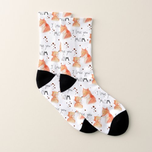 I Love You Mom  Fun All Over Print Fox Socks