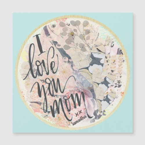 I Love You Mom Green Watercolor Magnetic Card
