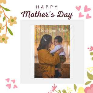 I Love You Mom, Happy Custom Photo  Fleece Blanket