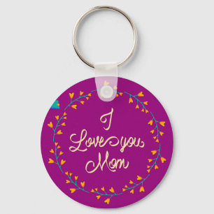 I Love You Mom Happy Mother's Day Floral Wreath Keychain