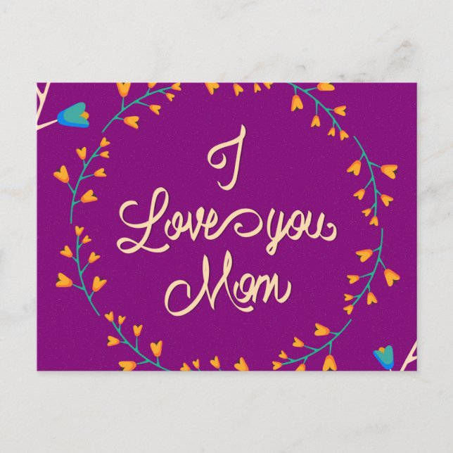 I Love You Mom Happy Mother's Day Floral Wreath Postcard (Front)