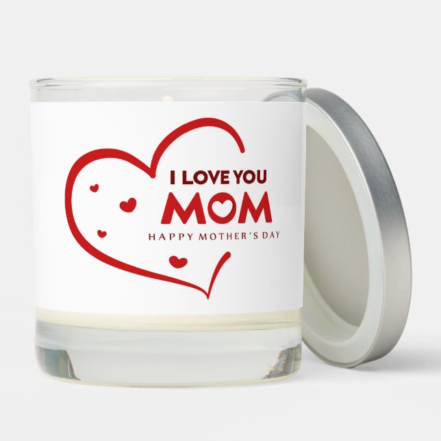 I Love You Mom Happy Mother's Day with Hearts Scented Candle (Lid)