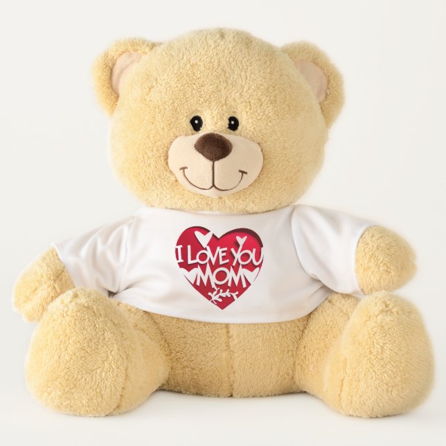 I Love You Mom Heart Cutout Teddy Bear (Front)