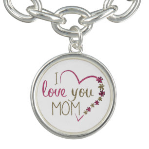I love you Mom, Heart Pink Gold Text Bracelet