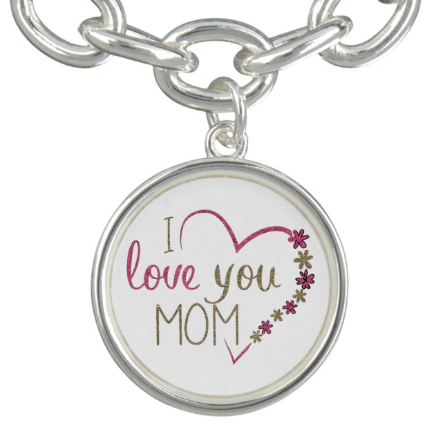 I love you Mom, Heart Pink Gold Text Bracelet (Design)