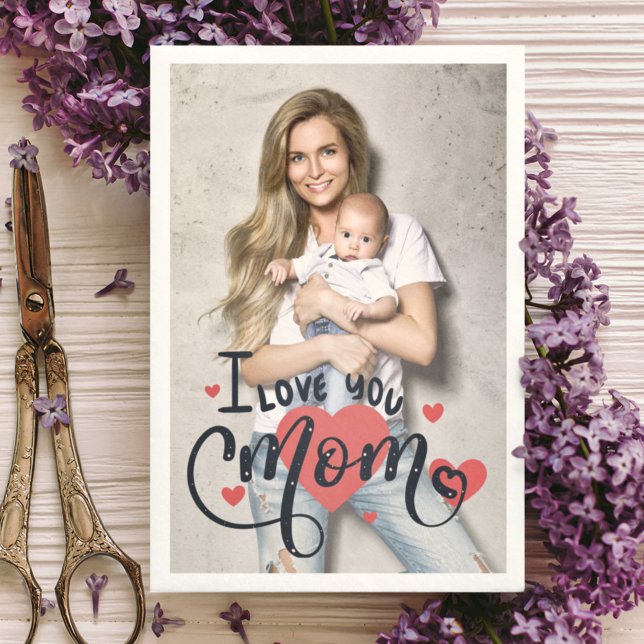 I love you mom heart typography mother's day photo card (Creator Uploaded)