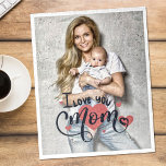 I love you mom heart typography mother's day photo jigsaw puzzle<br><div class="desc">Give your mom a wonderful present on Mother's Day or her birthday to show your appreciation. This puzzle features a customizable picture template and a lovely typography overlay that reads "I love you mom" in blue and pink letters and is embellished with pink hearts.</div>