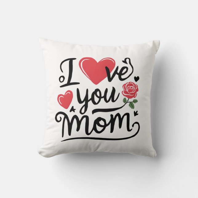 I Love You Mom Heartfelt Kids Design Throw Pillow (Front)