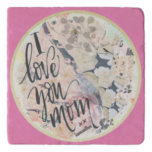 I Love You Mom Hot Pink Watercolor Add Any Name Trivet