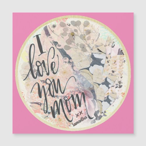 I Love You Mom Hot Pink Watercolor Magnetic Card