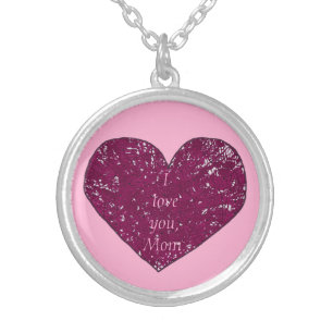 I love you Mom lace heart Mothers Day necklaces