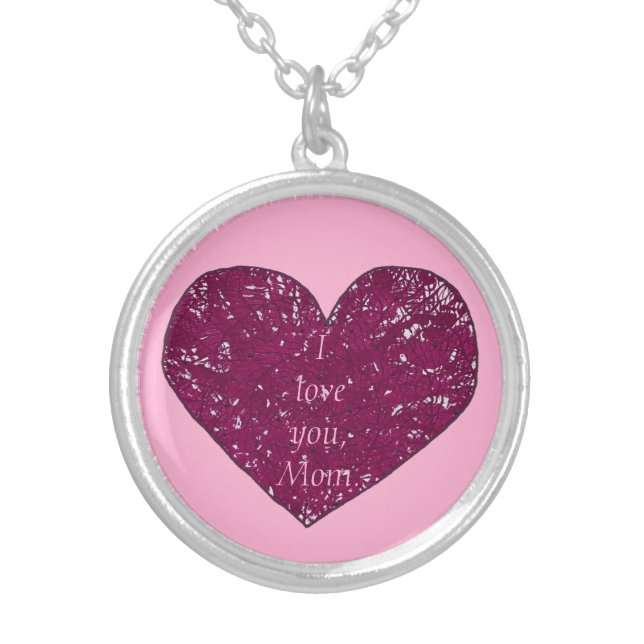 I love you Mom lace heart Mothers Day necklaces (Front)